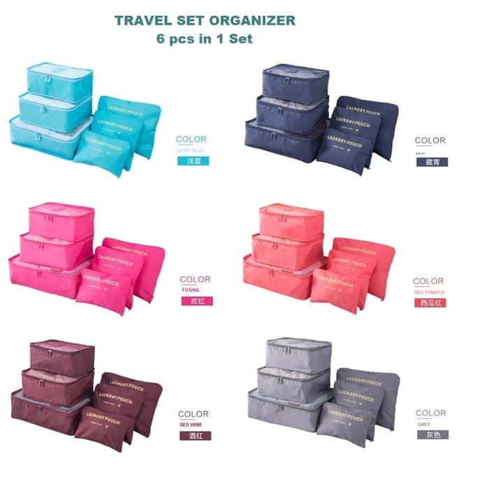 Jual Tas Koper Solid Color Travel Set 6 In 1 Bag Organizer Penataan Dalam Jakarta Pusat Travel Geeks Tokopedia