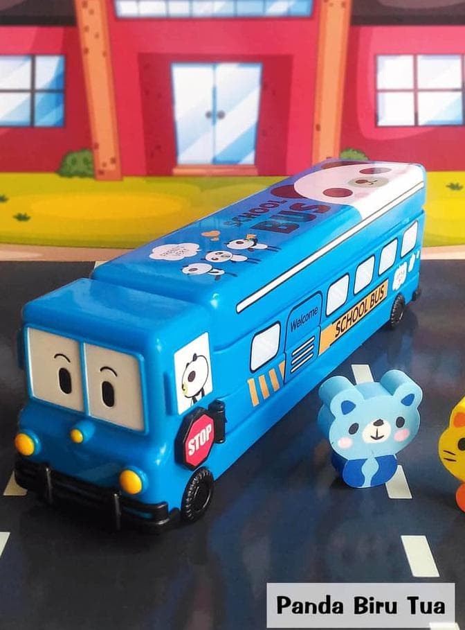 Kotak Pensil / Tempat Pensil Kaleng Bus 3 Tingkat + Rautan
