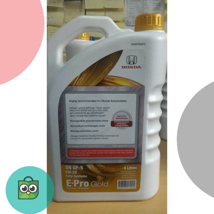 Oli Honda Epro Gold SAE 0W/20 API SN Full Sintetik Galon 4 liter