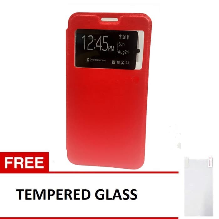 Hardcase Case Flip Cover for Xiaomi Redmi Note 4 + Tempered Glass - Merah