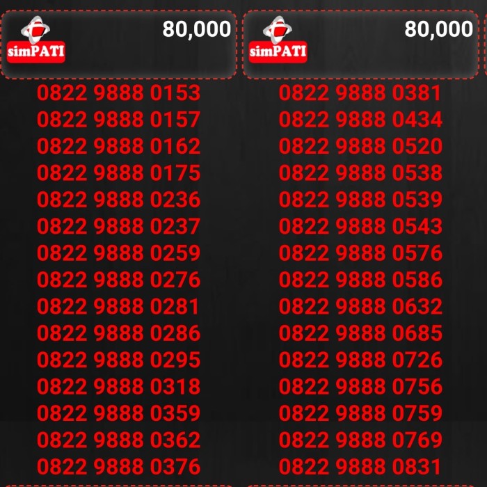 Nomor cantik murah simpati telkomsel seri 0822 9888 xxxx