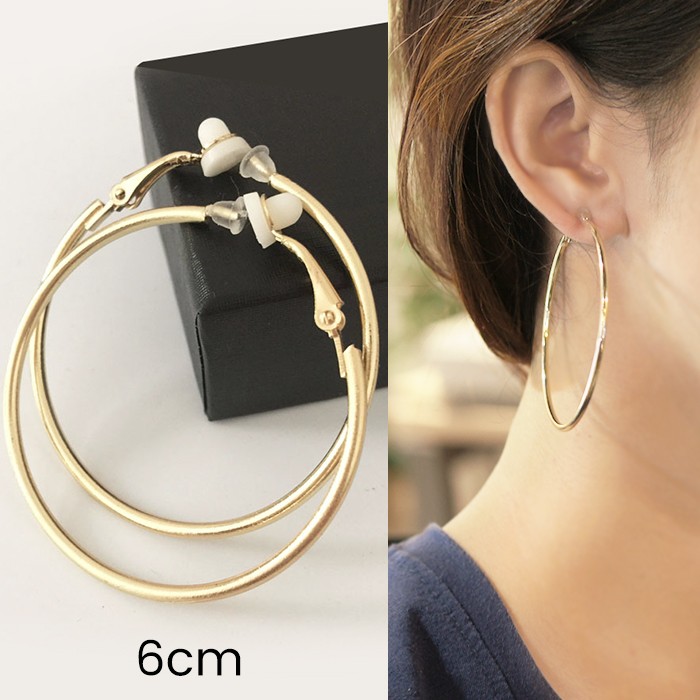 ANTING HOOP LINGKARAN MINIMALIS BULAT ROUND RING EAR CLIP 6 CM PJN1074