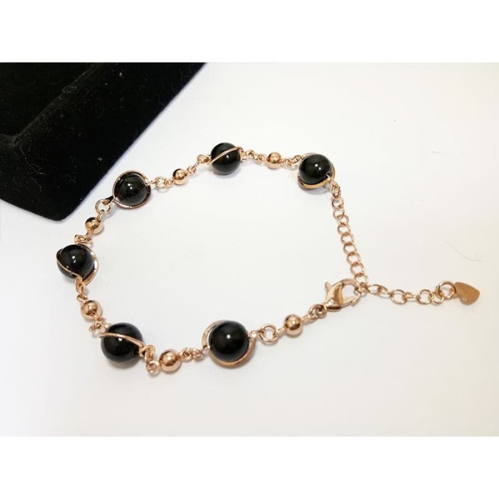 Gelang Tangan Wanita Lapis Emas 18K Batu Giok Hitam Dim Diskon