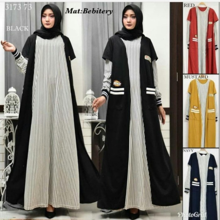 Jual Gamis Babyterry Cardigan Nempel Maroon Navy Motif Salur Q S