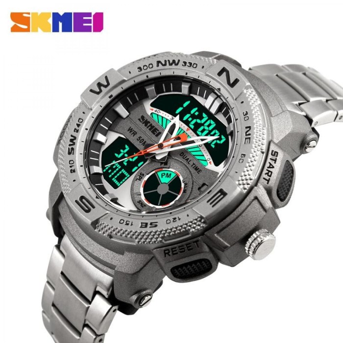 A112 Jam Tangan Pria Dual Time SKMEI Men Stainless Sport LED Original -
