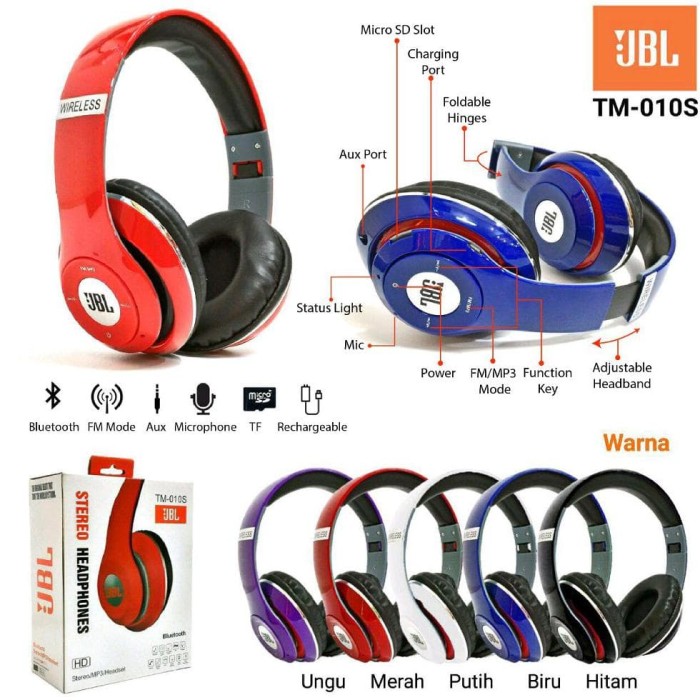 DIJUAL JBL HEADSET STEREO BLUETOOTH SPORT WIRELESS HEADPHONES TM-010S