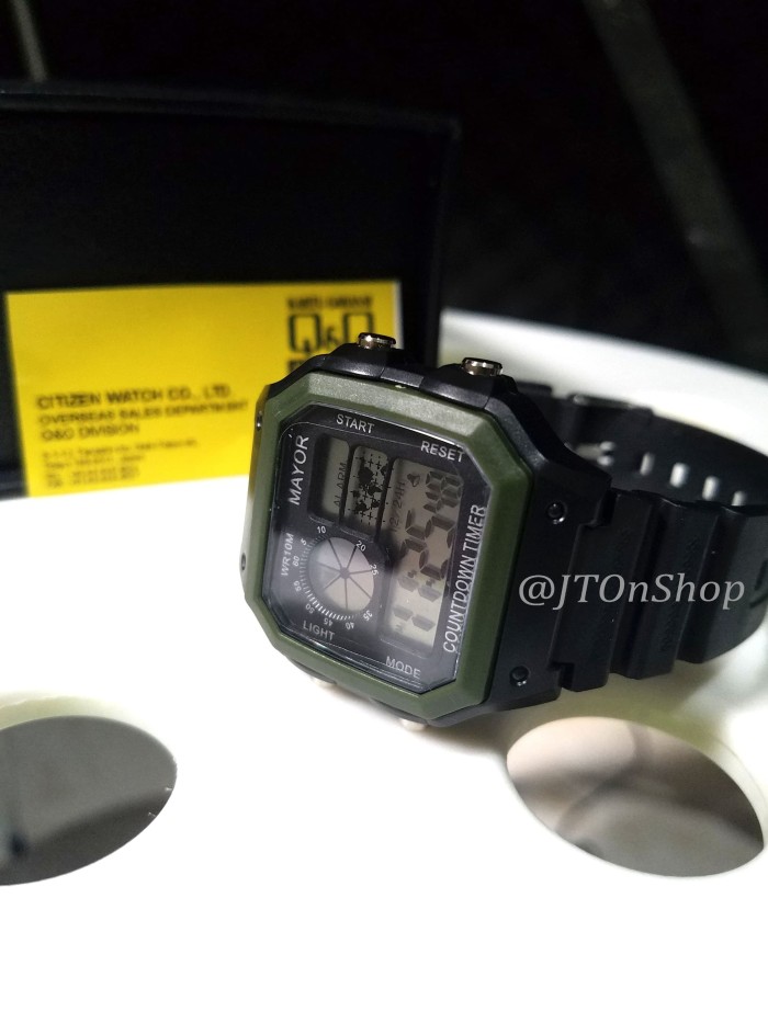 PROMO MAYOR Model Q&Q Jam Tangan Digital Pria Bezel OliveDrab Hitam .