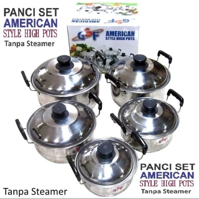 Panci set 5 pcs american style high pots Gsf 1625 tanpa steamer