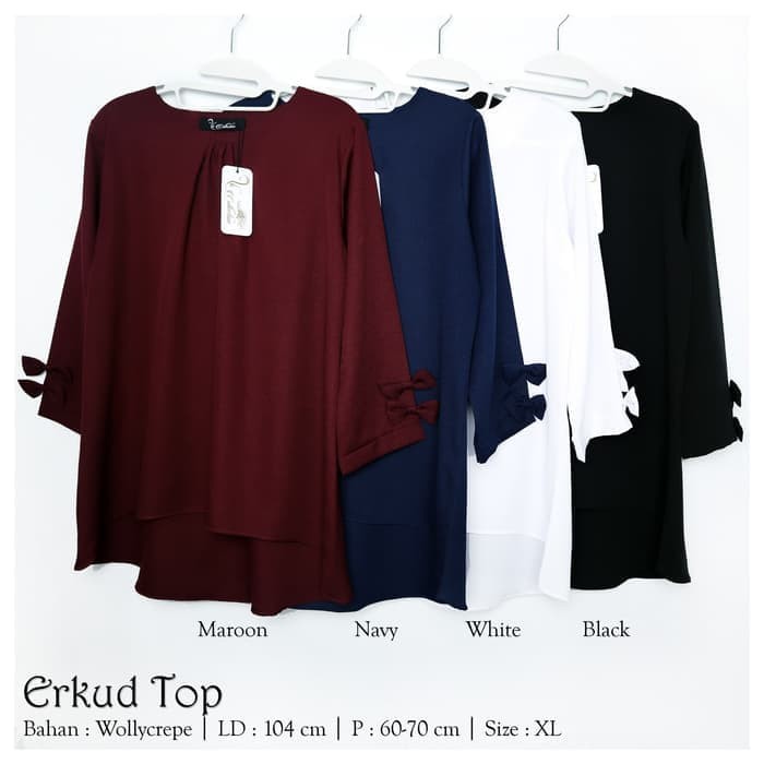Baju Atasan Erkud Tunik Baju Muslim Blus Muslim - Putih, XL