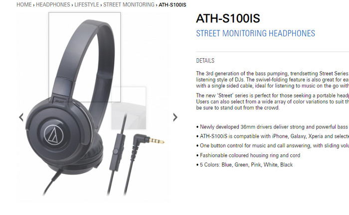 Audio Technica ATH-S100iS/ATHS100iS BK ( EX ) Headphone BLACK/HITAM