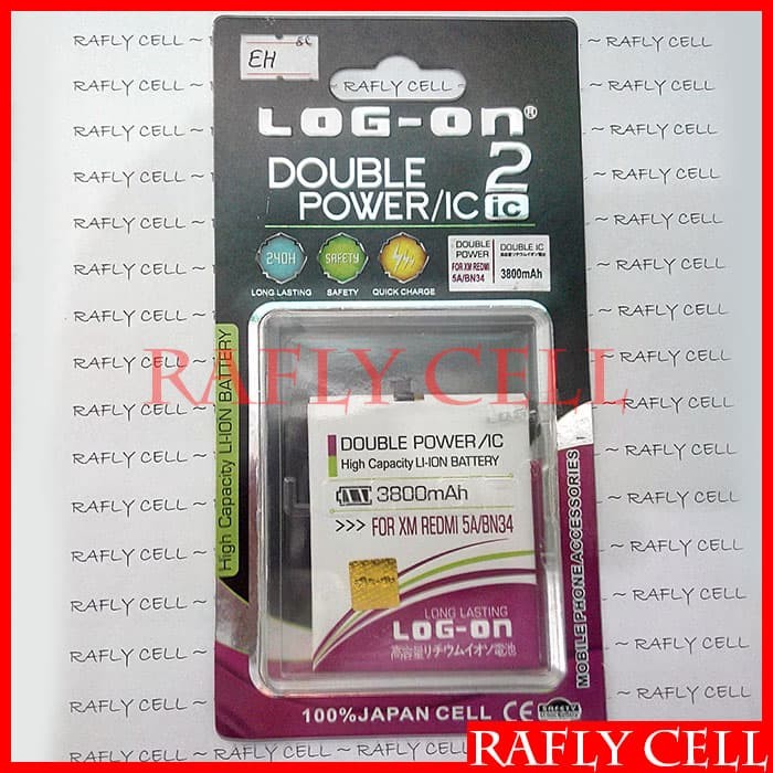 Original Log On Baterai Xiaomi Redmi 5A BN34 Double Power Batre Dobel