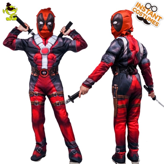 Deluxe Boys Marvel Deadpool Halloween Party Costume Children Muscle Movie Hallow