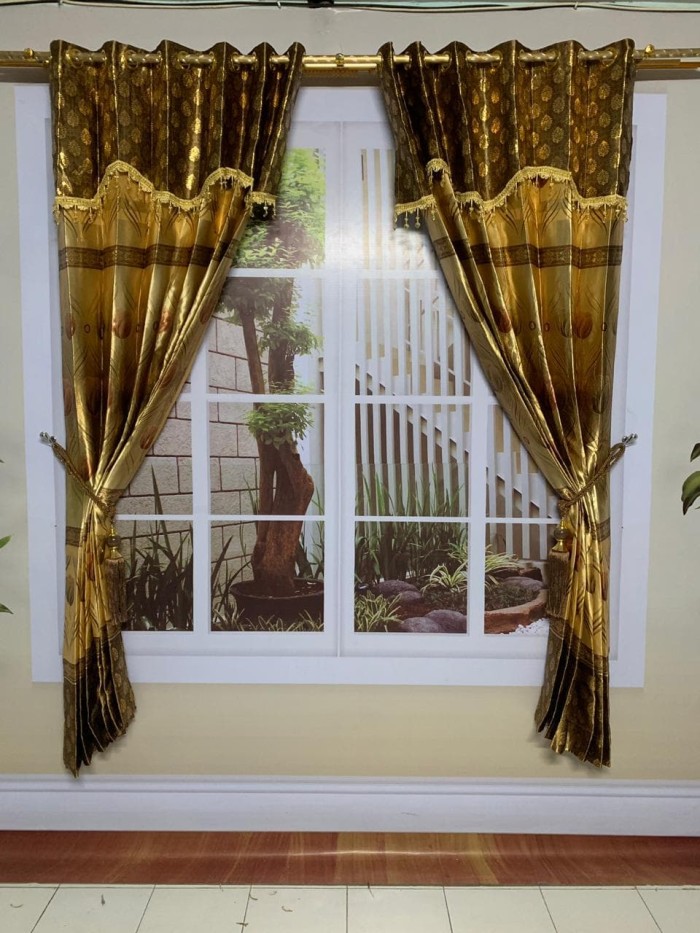 Jual Ready gorden blackout motif minimalis warna kuning emas ginna