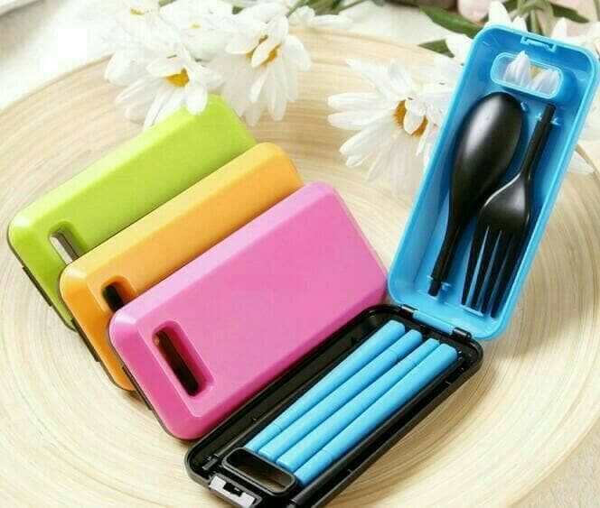Sendok Garpu Sumpit Box Set Portable alat makan traveling Darurat SOS