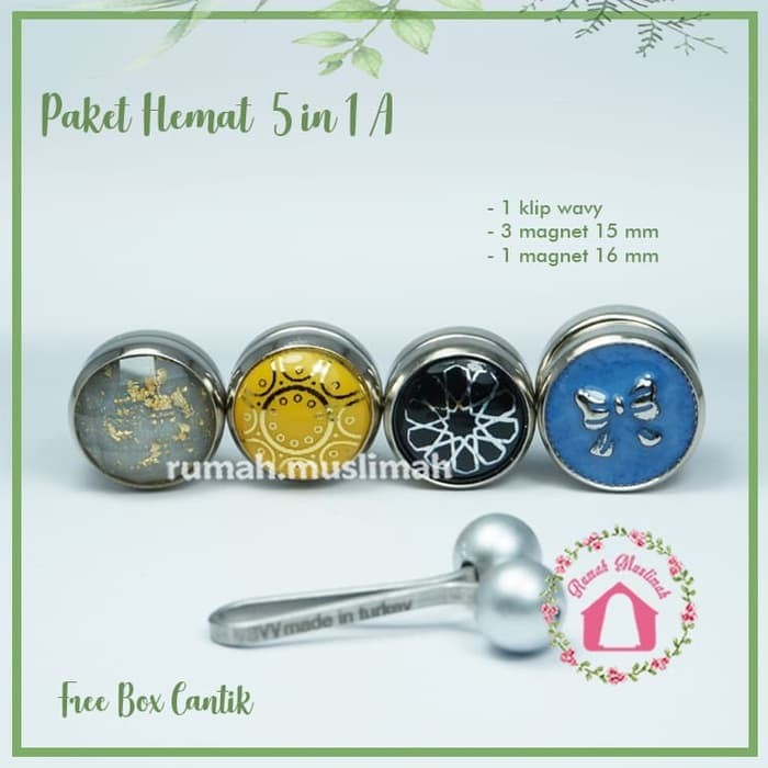 new Paket hemat 5 in 1(A) turkish hijab clip pin magnetic brooch