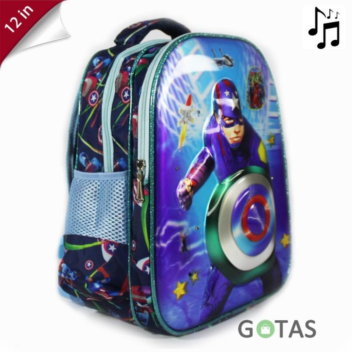 Tas Ransel Anak Sekolah TK Lampu Music Captain America 7D Timbul 2