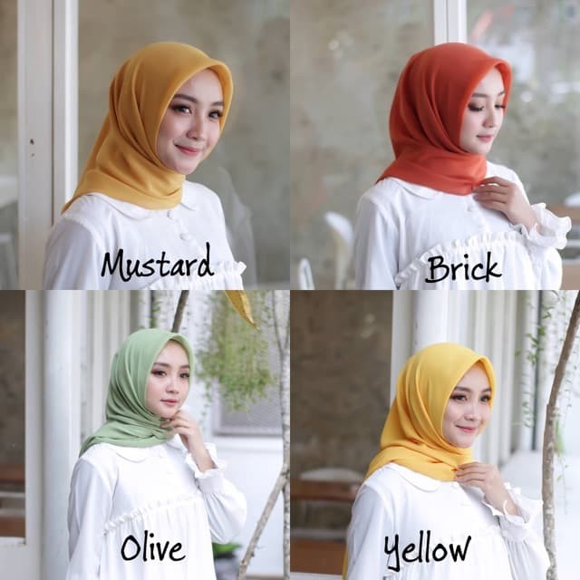 Hijab Bella  Square  Warna  Coklat  Susu Voal Motif