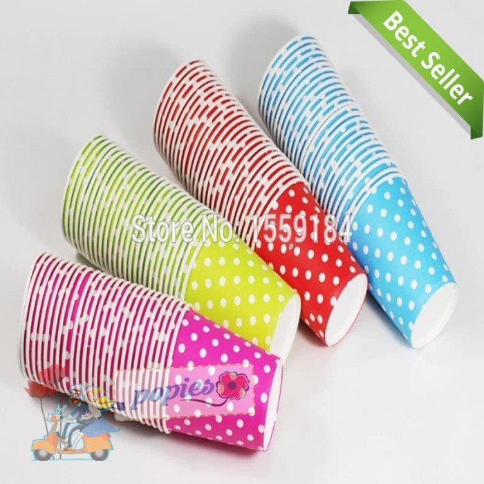 paper cup polkadot biru / gelas ultah / gelas kertas polkadot biru