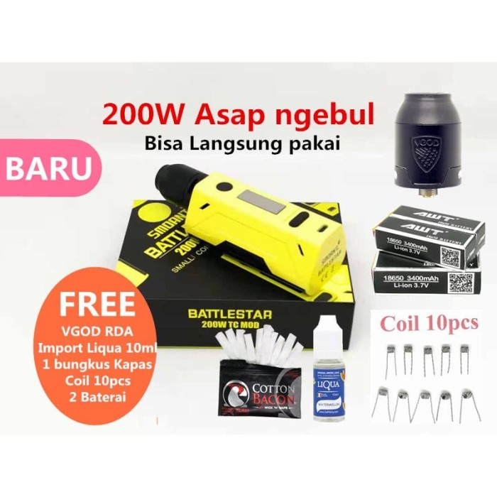 VAPE SMOANT BATTLE STAR 200W FREE RDA+Liqua 10ml+Kapas+Coil 10pcs+