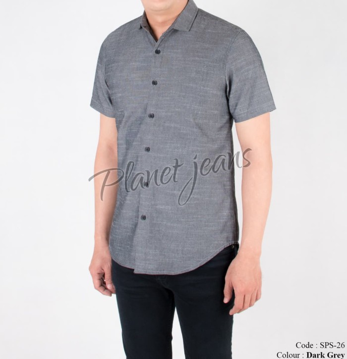 Foto Produk Kemeja Pria Polos Tangan Pendek Cowok Slimfit Lengan Casual - sps26 - Abu-abu, XL dari Planet Jeans