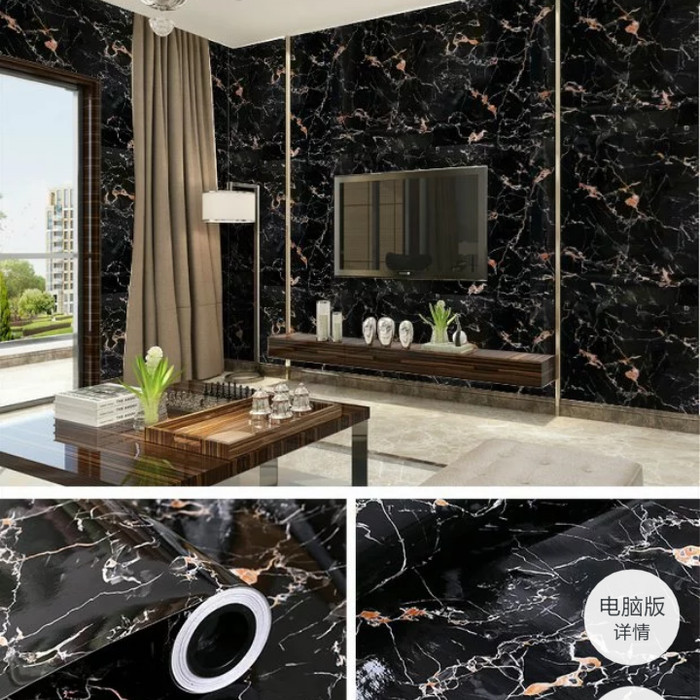 jual wallpaper sticker glossy marmer hitam mengkilap murah