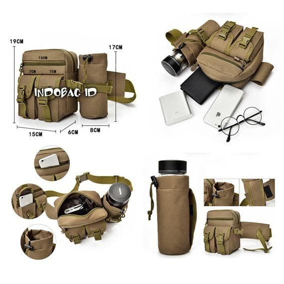 KASIANNA STORE Tas Pinggang Tactical Army + Tempat Botol | Tas Army