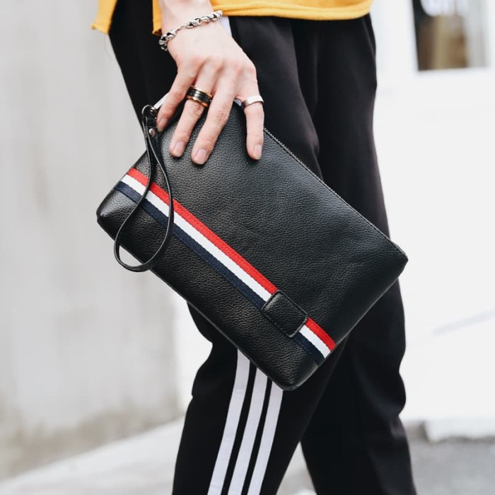 Jual Tas Tangan Pria - Clutch Kulit Pria (Stripe