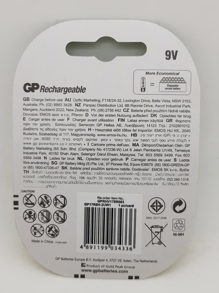 New Baterai isi ulang GP 170mAH 9v (rechargeable battery) / baterai