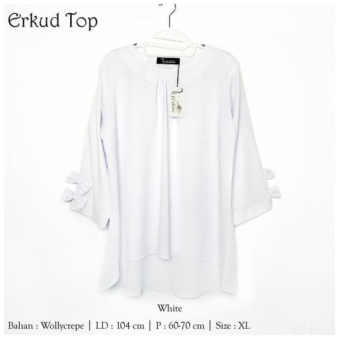 New Produk Baju Atasan Erkud Tunik Baju Muslim Blus Muslim - Putih, Xl