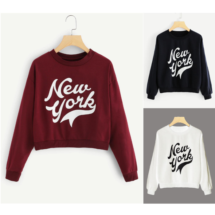 FASHION SWEATER CROP WANITA VARSITY NEW YORK - Maroon