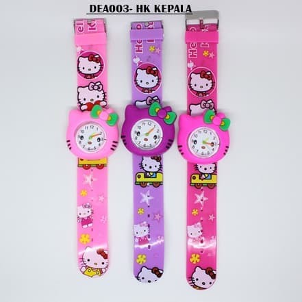 JAM TANGAN ANAK KARAKTER KARET KILAT DEA003 (HELLO KITTY KEPALA) - Ungu