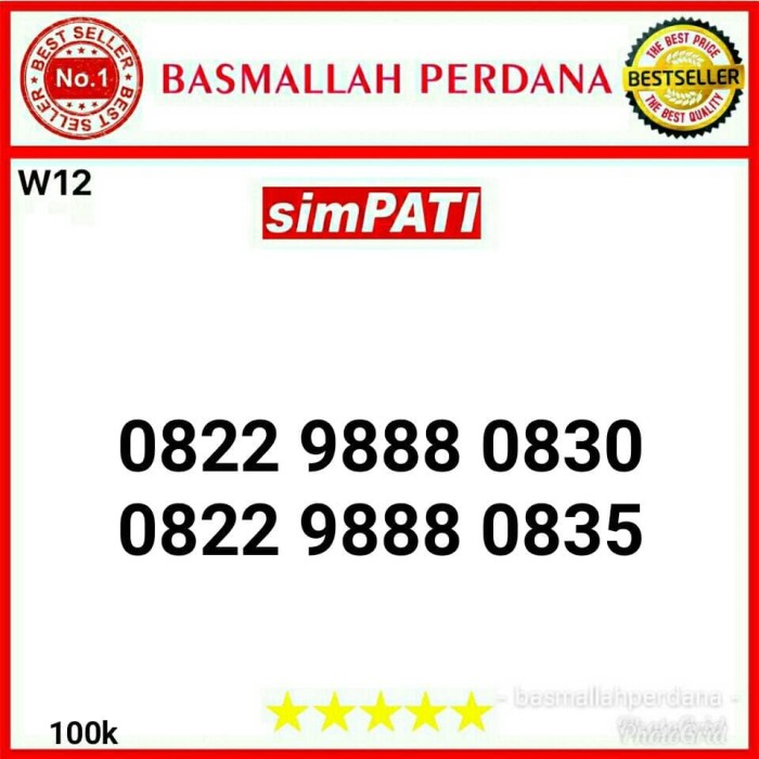 Jual Kartu Perdana Cantik Simpati Seri Triple 888 0822 9888 0830 0835 W12 - Dki Jakarta - Basmallah Cell 2 | Tokopedia