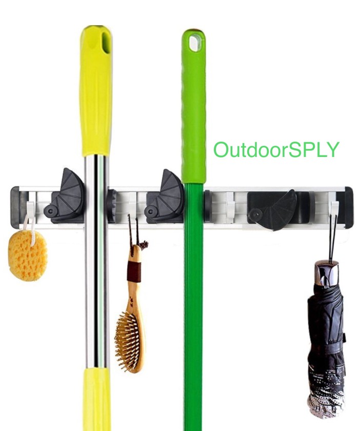 Jual Multifunctional Mop & Broom Holder Rack W 4 Hooks and 3 Slots ...