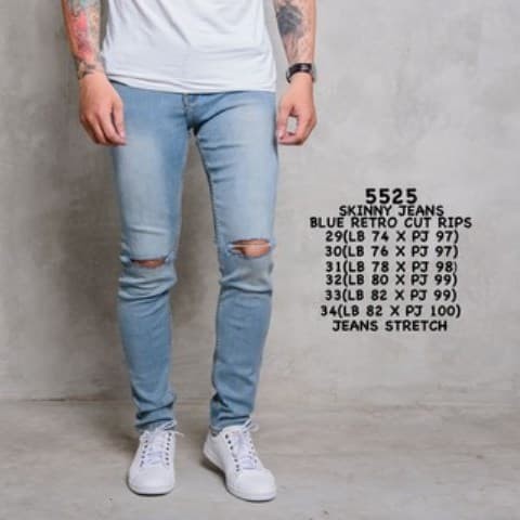 Celana Jeans Sobek Biru Retro/Celana Jeans Pria / Celana Cowok