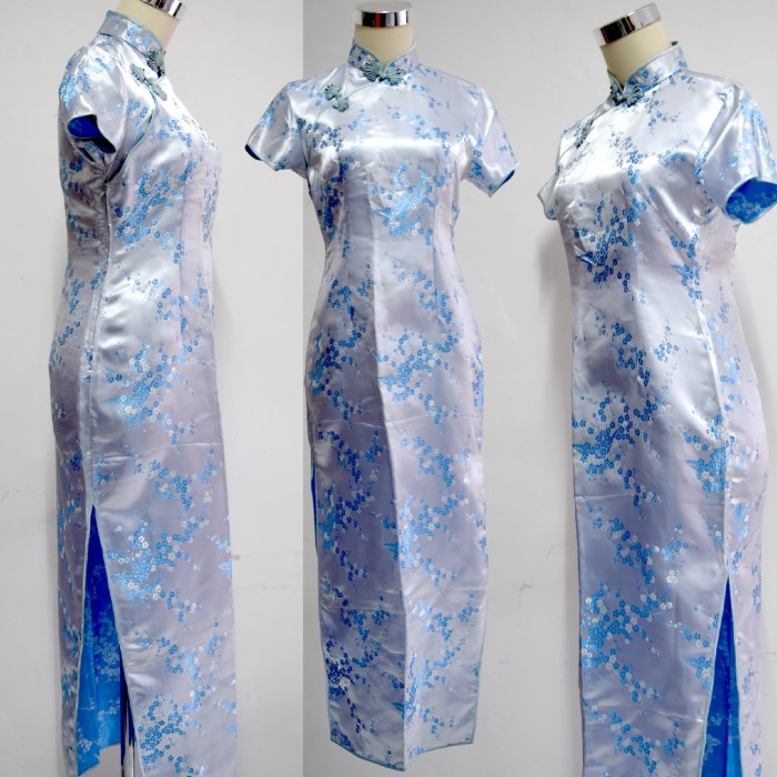 Jual Baju Dress Gaun Wanita Cheongsam Panjang Biru Langit ...