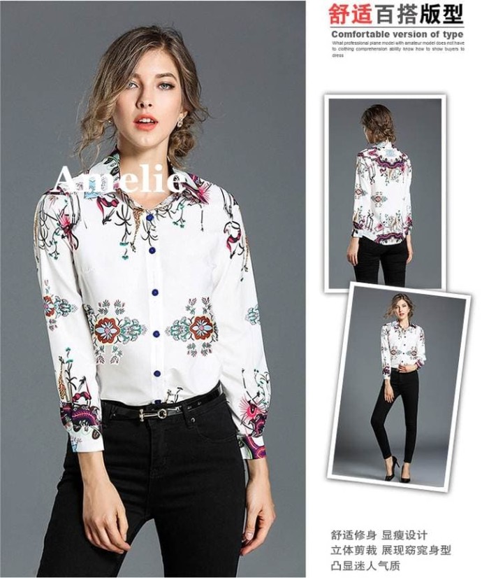 Baju Atasan Kemeja Putih Lengan Panjang Tunik Blouse Korea Import 2