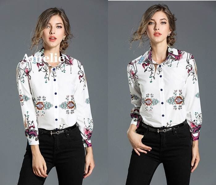 Baju Atasan Kemeja Putih Lengan Panjang Tunik Blouse Korea Import 1