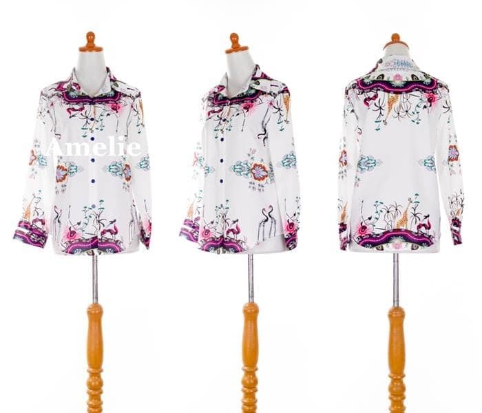 Baju Atasan Kemeja Putih Lengan Panjang Tunik Blouse Korea Import 4