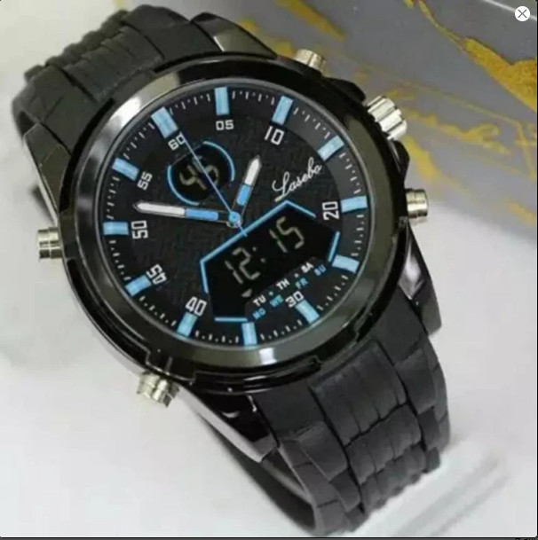 Lasebo - Dual Time - Jam Tangan Sport Pria - Rubber Strap -Water Proof - Biru