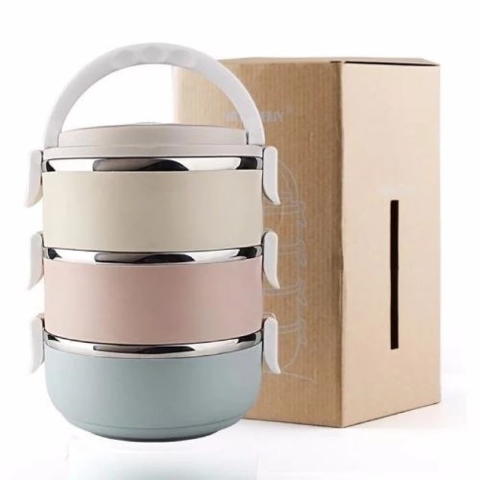 ANGEL Eco Lunch Box Stainless Steel Rantang 3 Susun Glossy