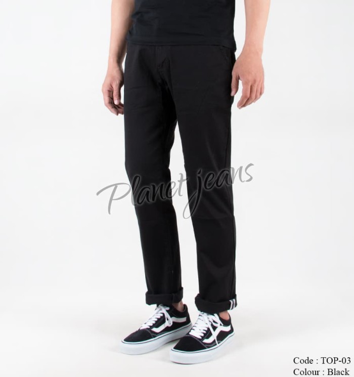 Celana Panjang Pria Chino Pants Hitam Polos Slimfit Cowok cino TOP03