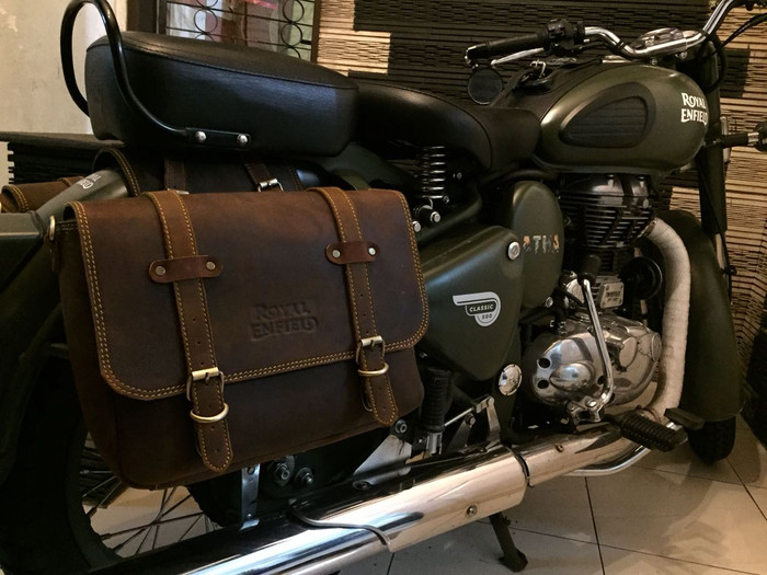 Jual side bag leather royal enfield set + ( strap untuk d jadikan sling