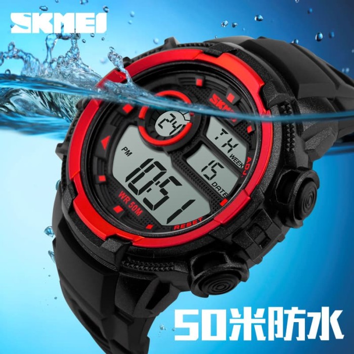 Jual Jam Tangan Digital Pria Casio SKMEI Famous Hitam Merah Original