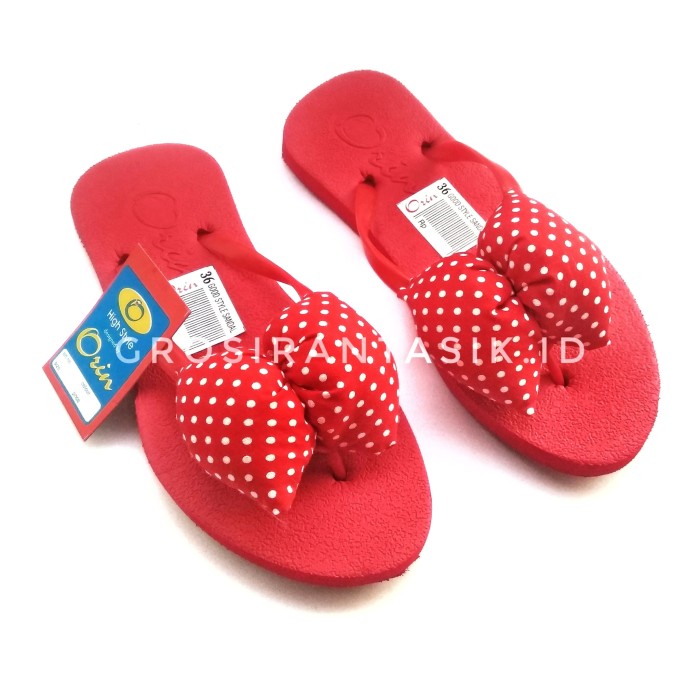 Sandal Jepit Trepes Flat ORIN Pita Bantal Polcadot Merah