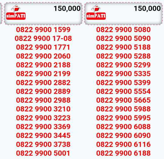 Nomor Cantik Simpati Rapih Couple Mudah 9900 5080 5090 di ingat