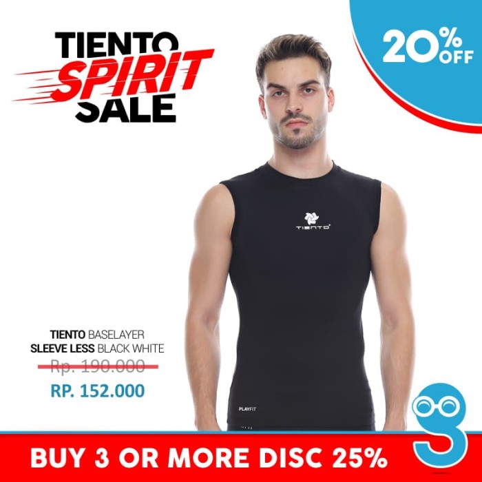 Jual Baselayer Manset Tiento Sleeve Less Black White Original Origik Store jual baselayer manset tiento sleeve less black white original origik store