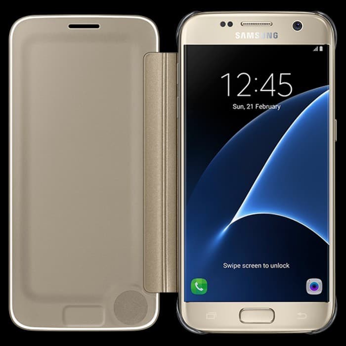 case Samsung clear view cover galaxy s7 edge original - Hitam