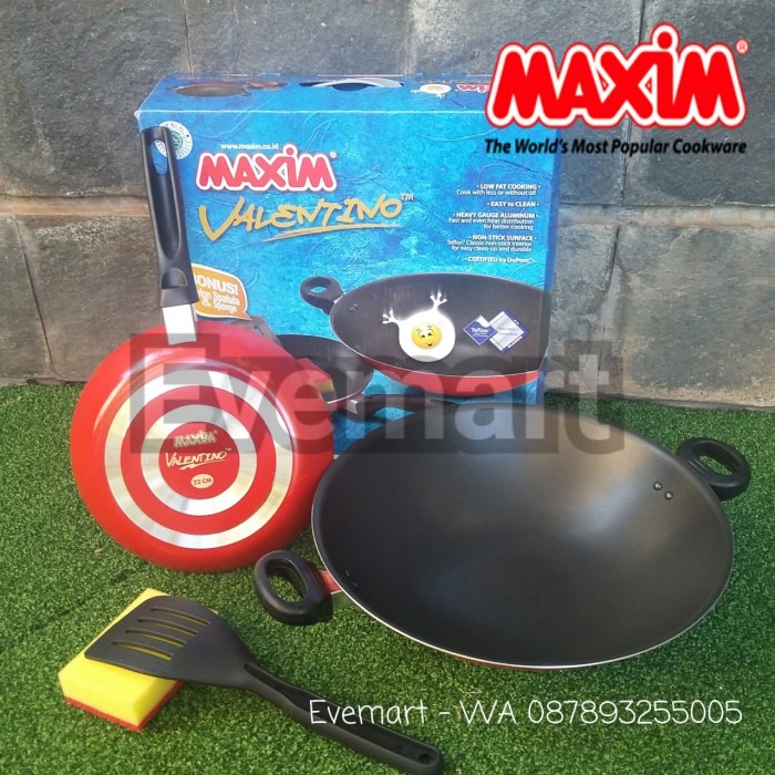 Maxim Valentino Set 2 pcs; Wajan Wok + Frypan Penggorengan Teflon