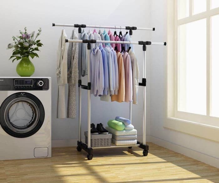 Rak Gantungan Jemuran Baju Handuk Double Stand Hanger Multifungsi