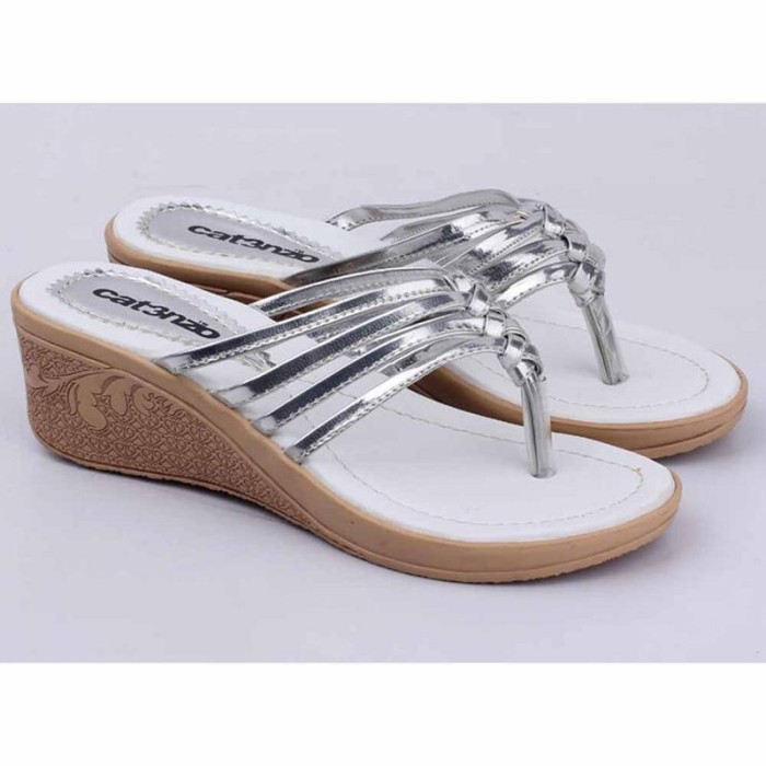 Sandal Sendal Wedges Jepit Wanita Cewek Cewe Warna Silver SI 028 CZ